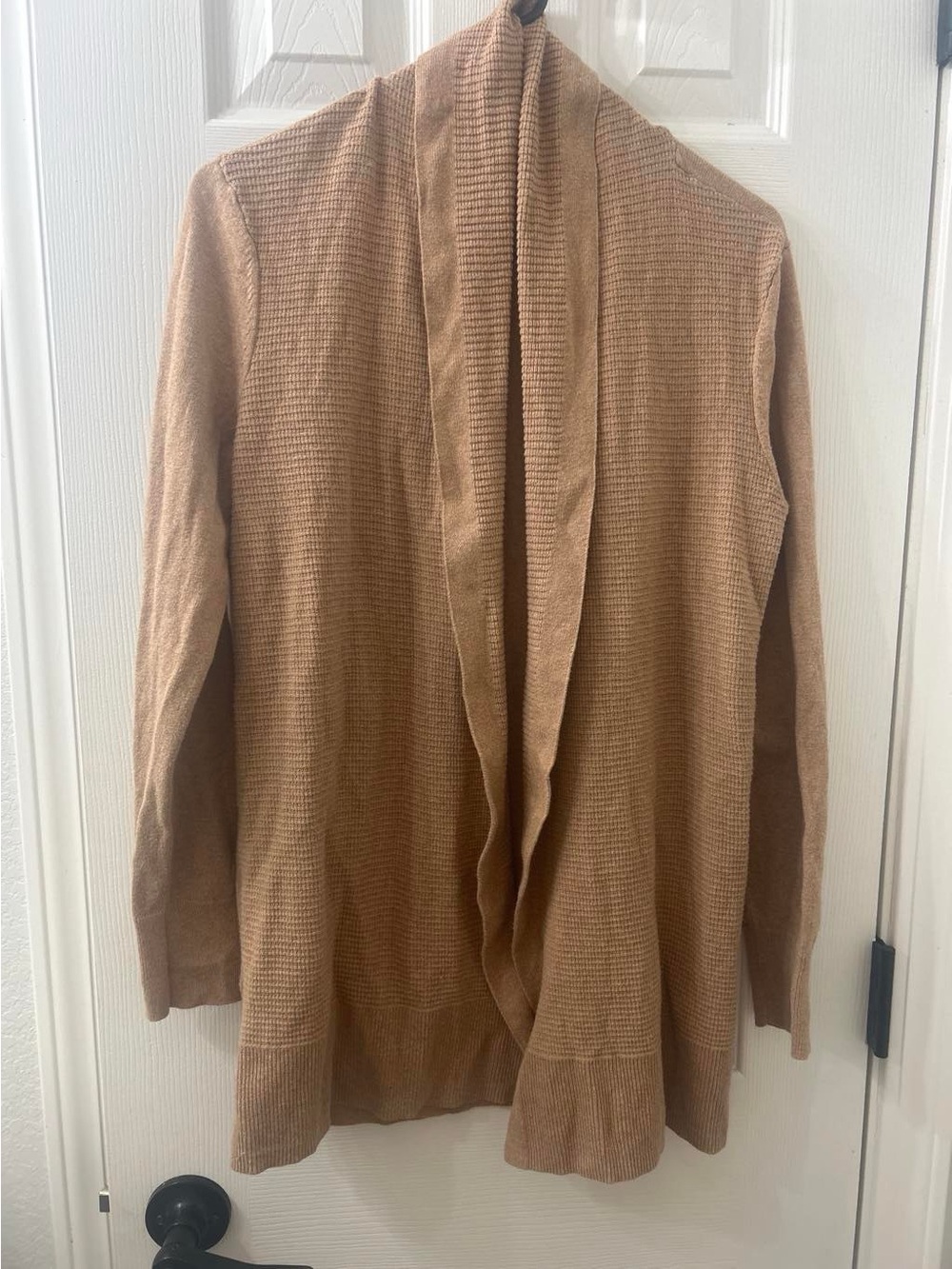 GAP Camel Open-Front Ribbed Cardigan